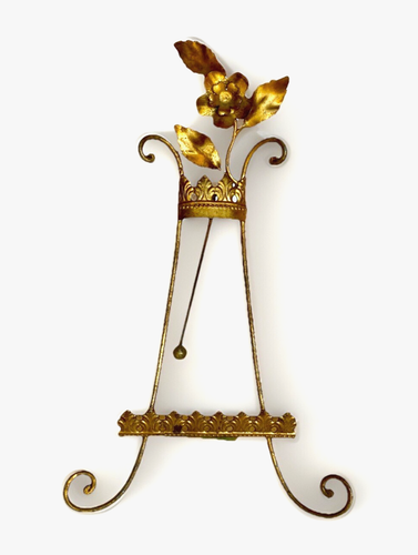 Vtg Gilt Tole Rosette Table Top Easel, Hollywood Regency, Italy 10.75" Tall - Picture 12 of 14
