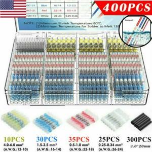 400Pcs Solder Seal Sleeve Heat Shrink Electric Butt Wire Connectors Terminal Kit 400Pcs Solder Seal Sleeve Heat Shrink Electric Butt Wire Connectors Terminal Kit
