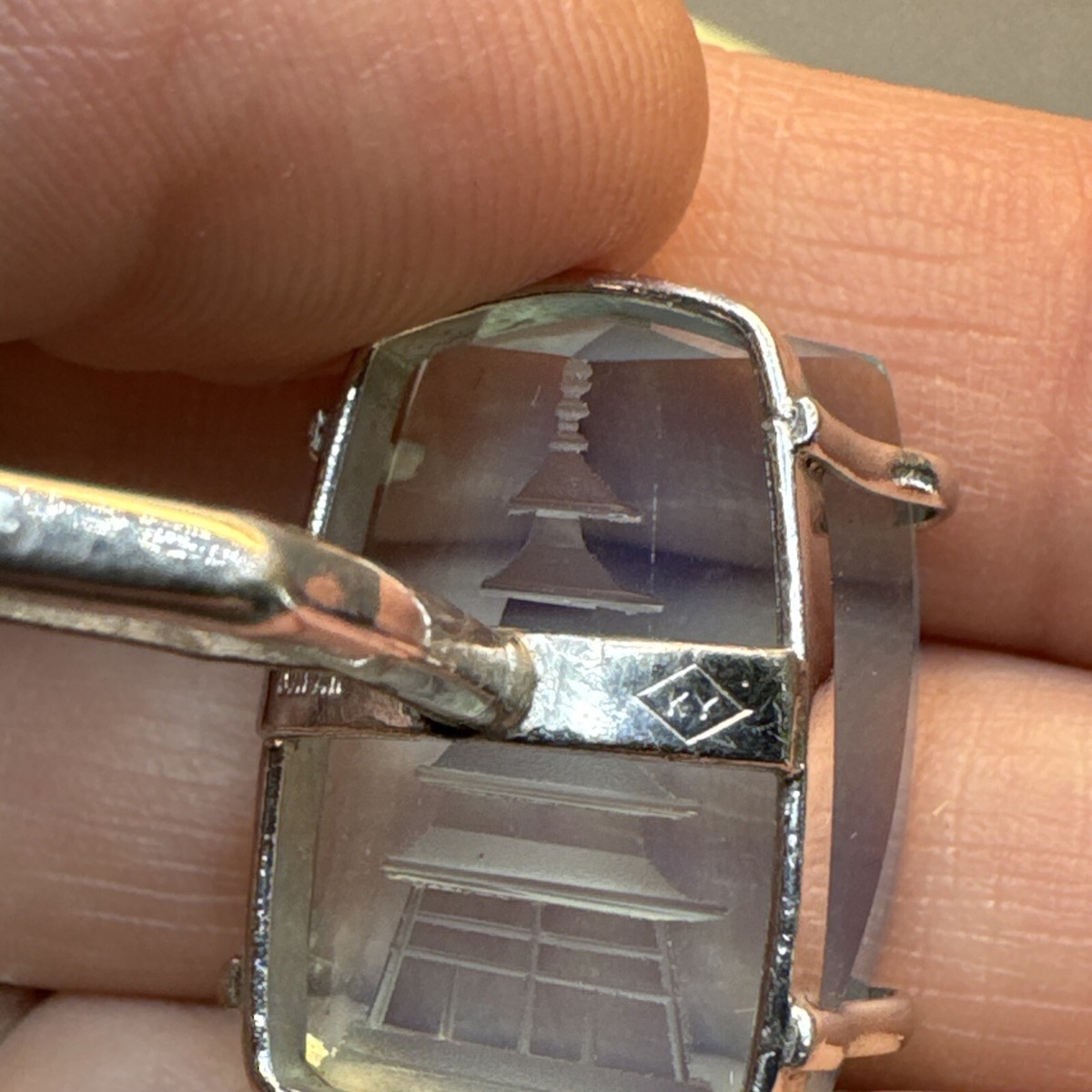 VTG Signed KY Japan Reverse Intaglio Blue Crystal Pagoda