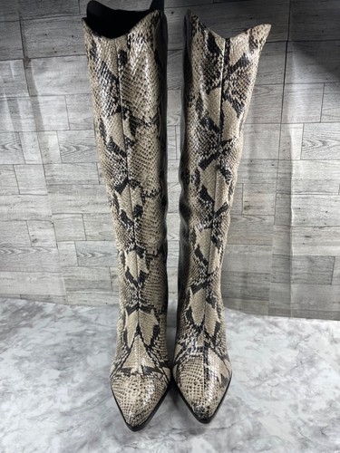 Schutz Boots Women 7B Analeah Shoes Brown Leather Snake Comfort Knee High - Picture 3 of 19