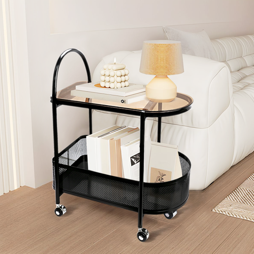 CERBIOR 2 Tier Rolling Side Table, Metal Coffee Handle Utility Cart for Living R - Picture 3 of 23