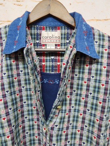 Vintage Carolina Colours Womens Button Embroidered Top Sz S Hearts Built In Tank - Picture 3 of 6