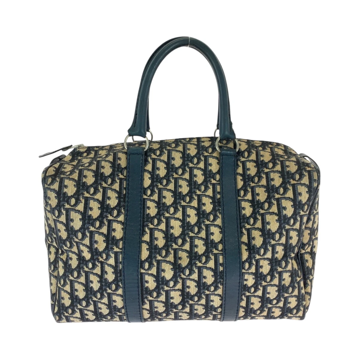 Sac à main trotteur vintage Dior mini sac Boston beige marine toile argentée