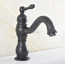 Black Oil Rubbed Brass Bathroom Sink Faucet Single Handle Swivel Spout Water Tap