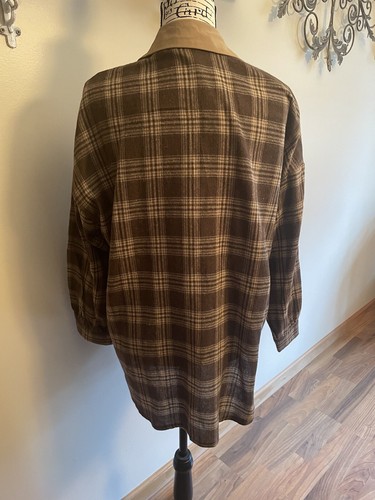 Women’s SHIEN Color block Plaid Button Up Shirt Size Medium Brown Blouse - Bild 3 von 4