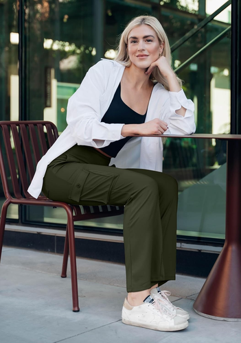 Women'S Stretchy Cargo Pants 6 Pockets High Waist Bootcut Flare Leggings for Cas - Picture 4 of 12