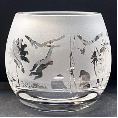 Glass Tealight Holder Monkey Sandblast Candle Animal Ornament Gift Boxed Animo