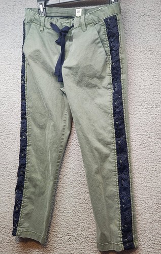 Gap for Good Girlfriend Chino Army Green with Blue Crochet Lace Stripe Size 2 - Picture 3 of 10