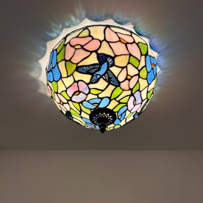小物 TIFFANY Tiffany Style Ceiling Lamp Blue Pink Stained Glass