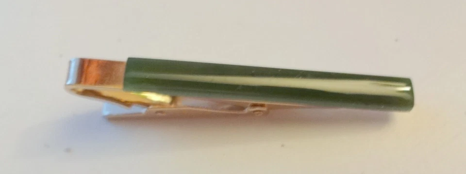 Long Green Jade Nephrite Border Tie Clip Men Birthday Wedding Gift Tie Bar RARE - Image 4 of 4
