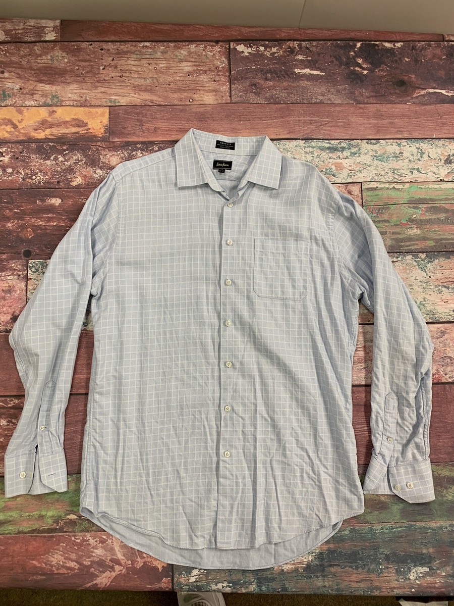 Neiman Marcus Mens Long Sleeve Button Front Blue Paisley Shirt
