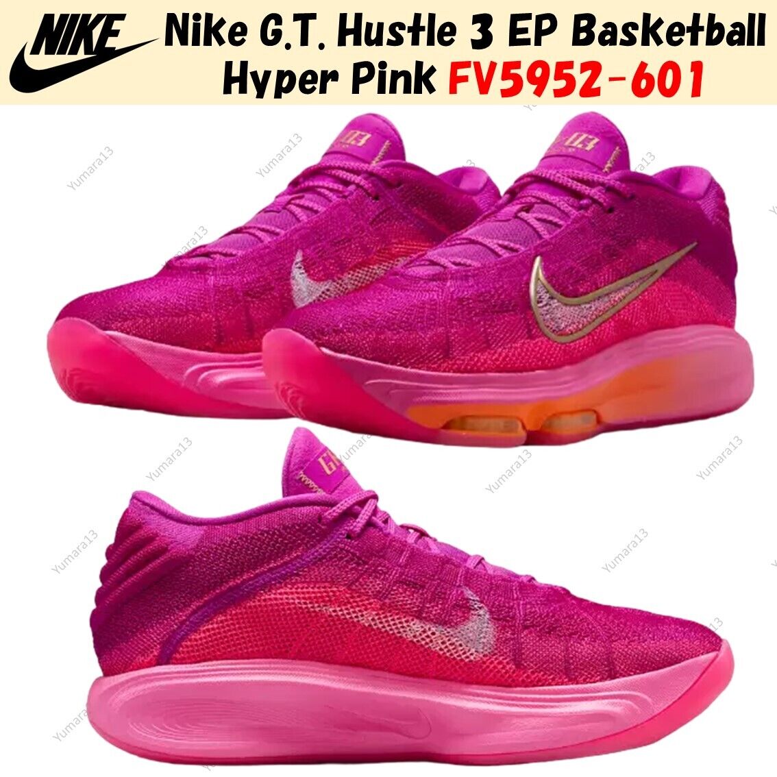 Nike G.T. Hustle 3 EP Basketball Hyper Pink FV5952-601 Men's Nike G.T. Hustle 3 EP Basketball Hyper Pink FV5952-601 Men's
