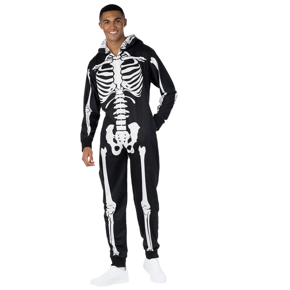 Disfraz de esqueleto para hombre adulto todo en uno Halloween mono con capucha + cara M - XXL Foto 2 de 4