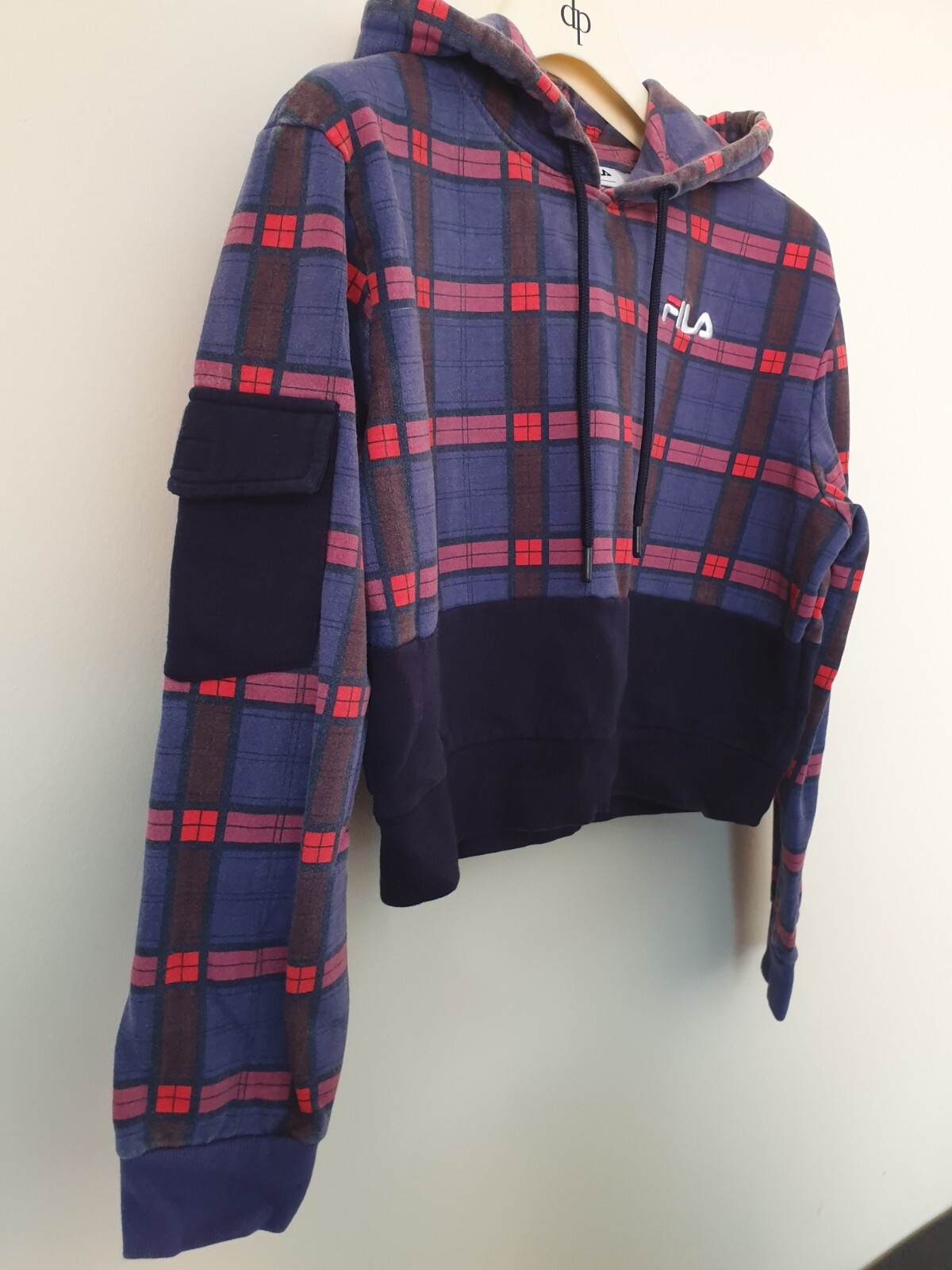 Felpa con cappuccio vintage Fila rara donna a scacchi tagliata taglia M