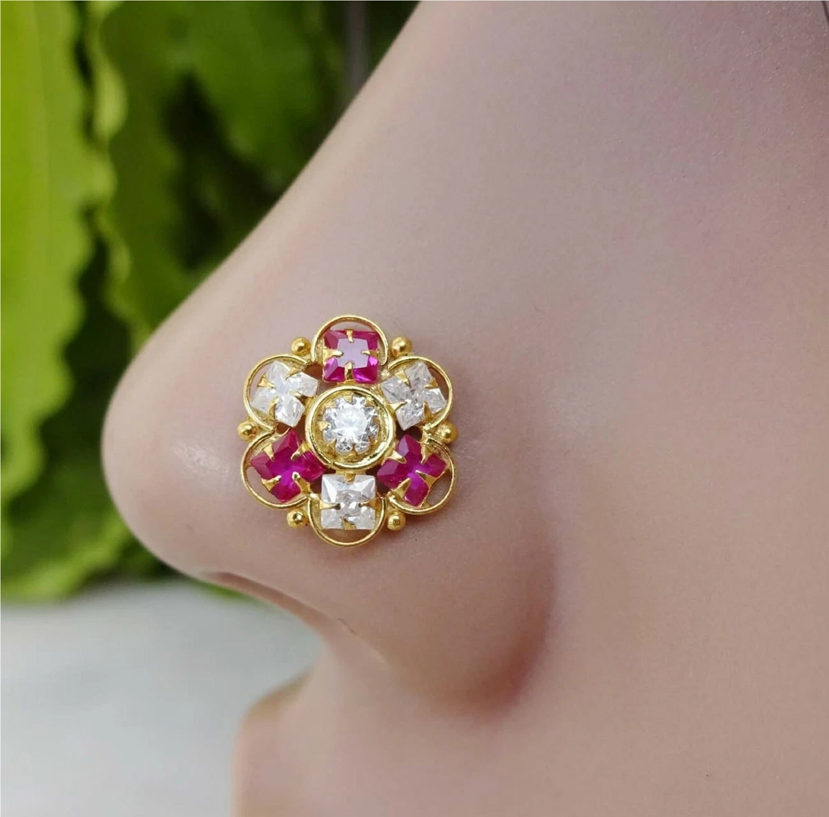 Buy Ruby Nose Pin Indian Nose Ring Crock Screw Nose Stud Unique Nose Stud  Big Nose Stud Gold Nose Stud Body Jewelry 14krt Yellow Gold Nose Hoop  Online in India - Etsy