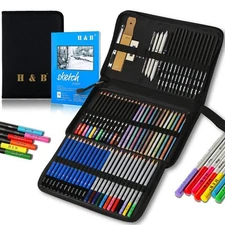 Artistic Mastery 72-Piece Professional Pencil Set - Sketchbook Sketch Kit with W