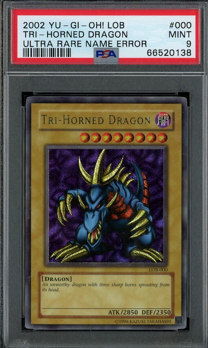 YuGiOh 2002 ULTRA RARE ERROR Tri Horned Dragon LOB-000 SCR YuGiOh 2002 ULTRA RARE ERROR Tri Horned Dragon LOB-000 SCR