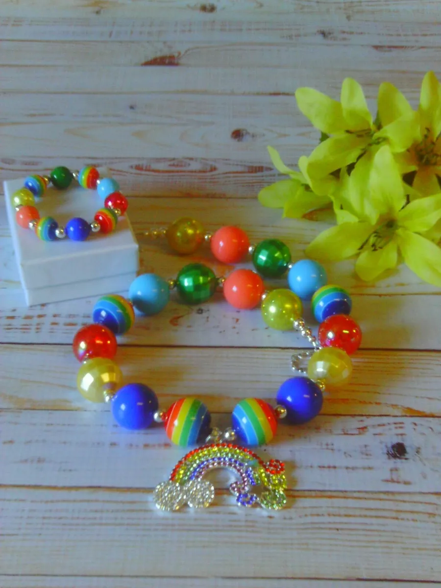 Rainbow Beads Necklace & Bracelet Set