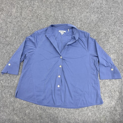 Foxcroft Top Womens 22W Blue Shaped NYC Heritage Non Iron 3/4 Sleeve Collared