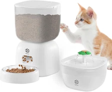 Automatic Cat Feeder and Water Dispenser Set with Pet Food Bowl Timer, Dual Powe