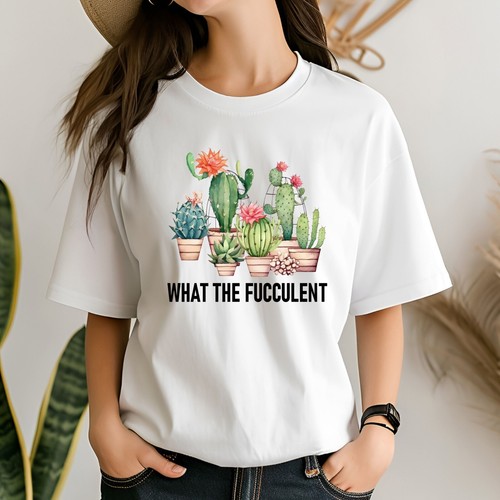 What The Fucculent T Shirt Gardener Printed Plant Lover Gardening Ladies Tee Top - Picture 2 of 7