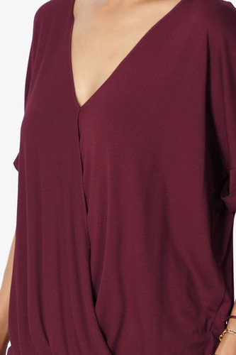 TheMogan Casual Lightweight Short Sleeve Wrap V-Neck High Low Crepe Knit Top - Picture 43 of 170