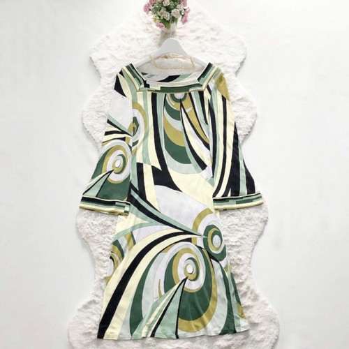 Emilio Pucci Geometric Print Dress Green Multicolor Italy Size 38 Rayon F/S