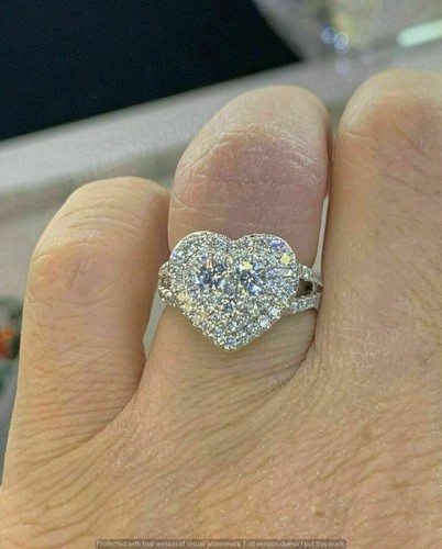 2Ct Round Simulated Diamond Heart Cluster Engagement Ring 925 Silver Gold Plated - Picture 2 of 9
