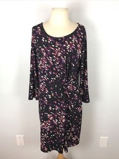 Loft, Ann Taylor Purple Patterned Faux Wrap Dress, Size L