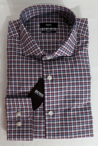 HUGO BOSS MARK US BLACK LABEL DRESS SHIRT SHARP FIT SPREAD COLLAR RED BLUE -NWT - Picture 4 of 5