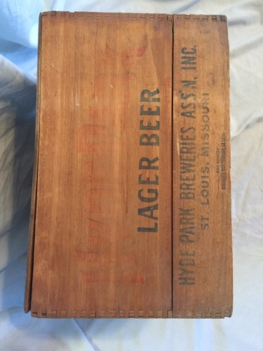 Ancienne boîte en bois Hyde Park Breweries avec couvercle St Louis Beer Lager 16" x 13" x 11" - Photo 3/12