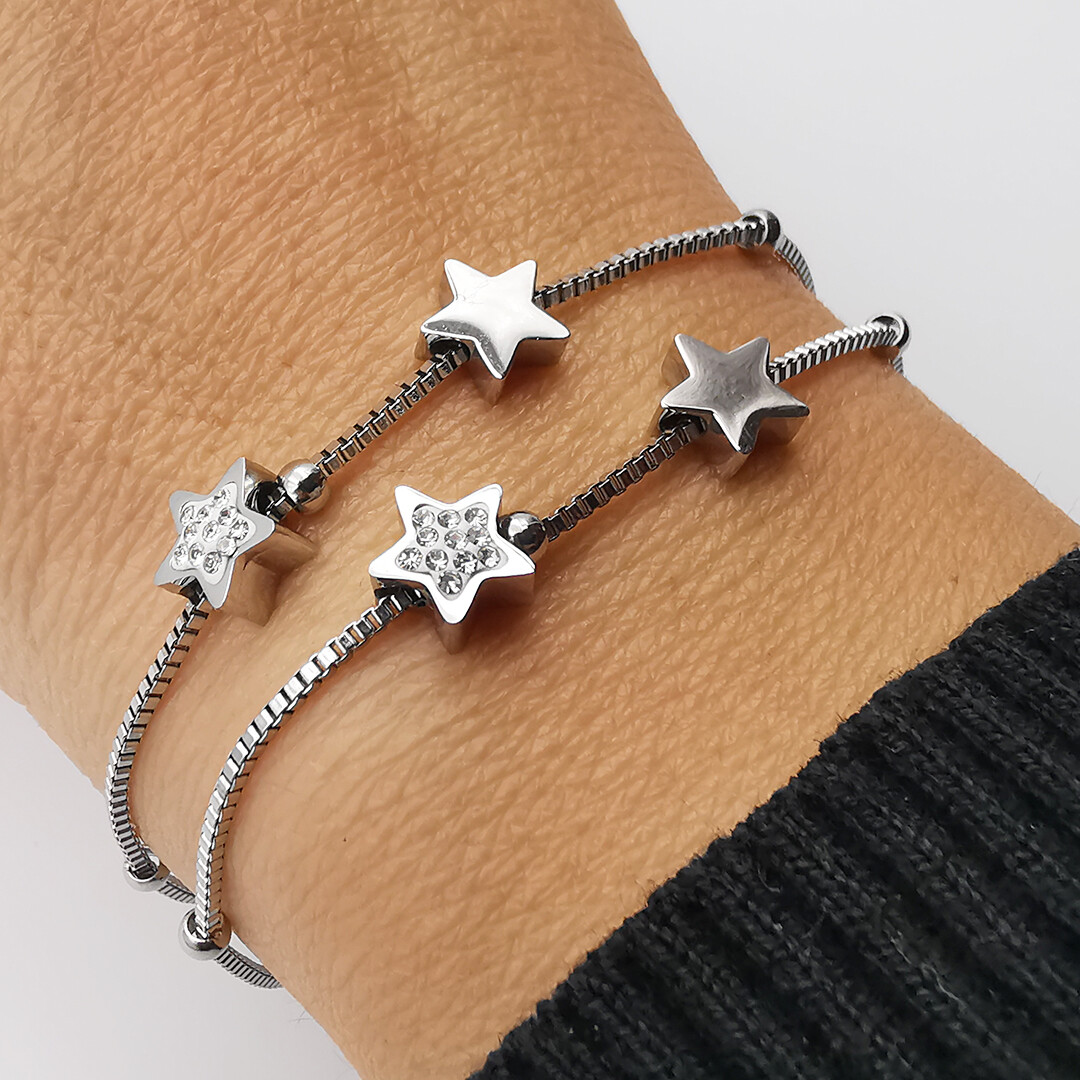 Bracciale da donna braccialetto multifilo con stelle stelline in acciaio inox a - Foto 3 di 16