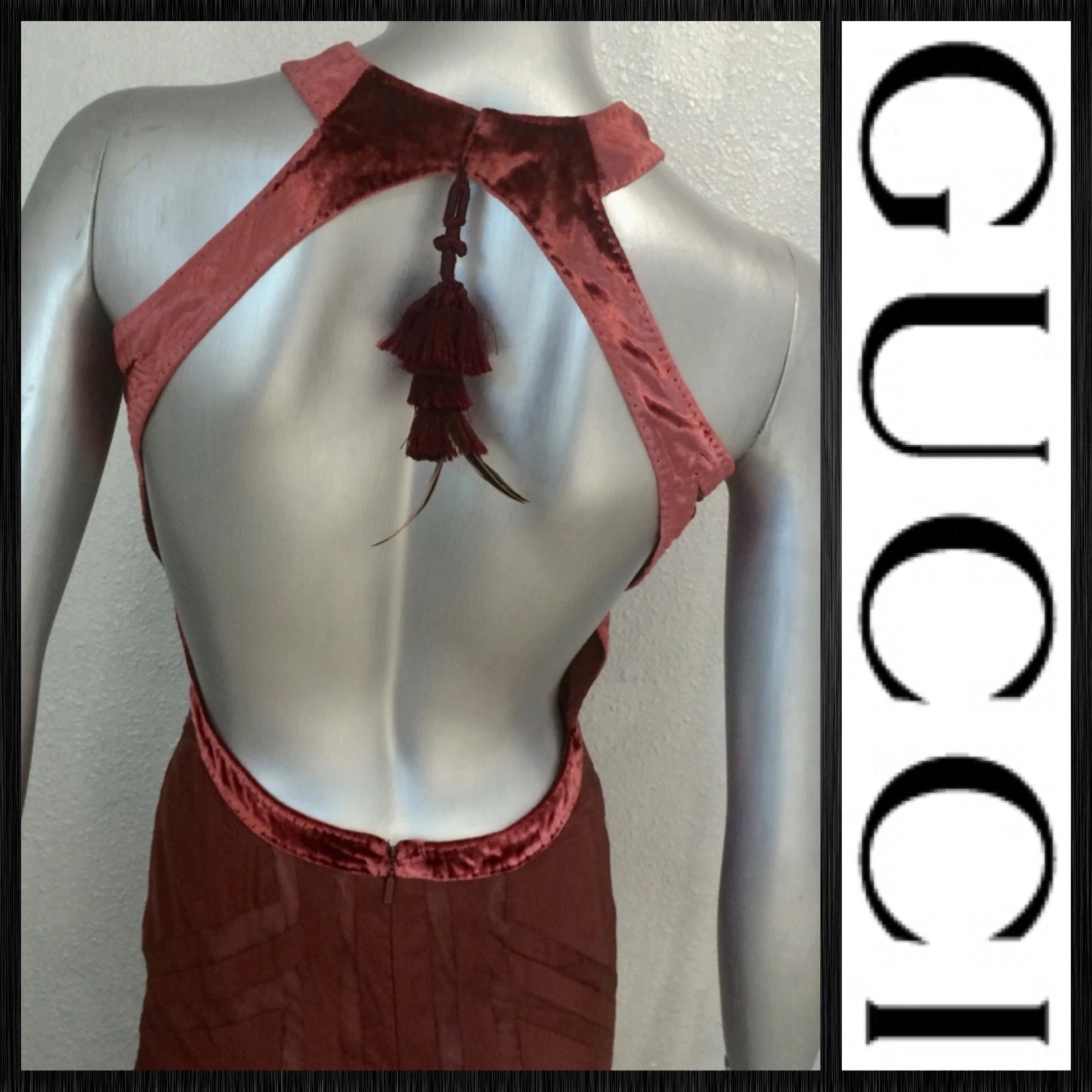 GUCCI Tom Ford Runway soie velours pur support robe sans dos RARE !!