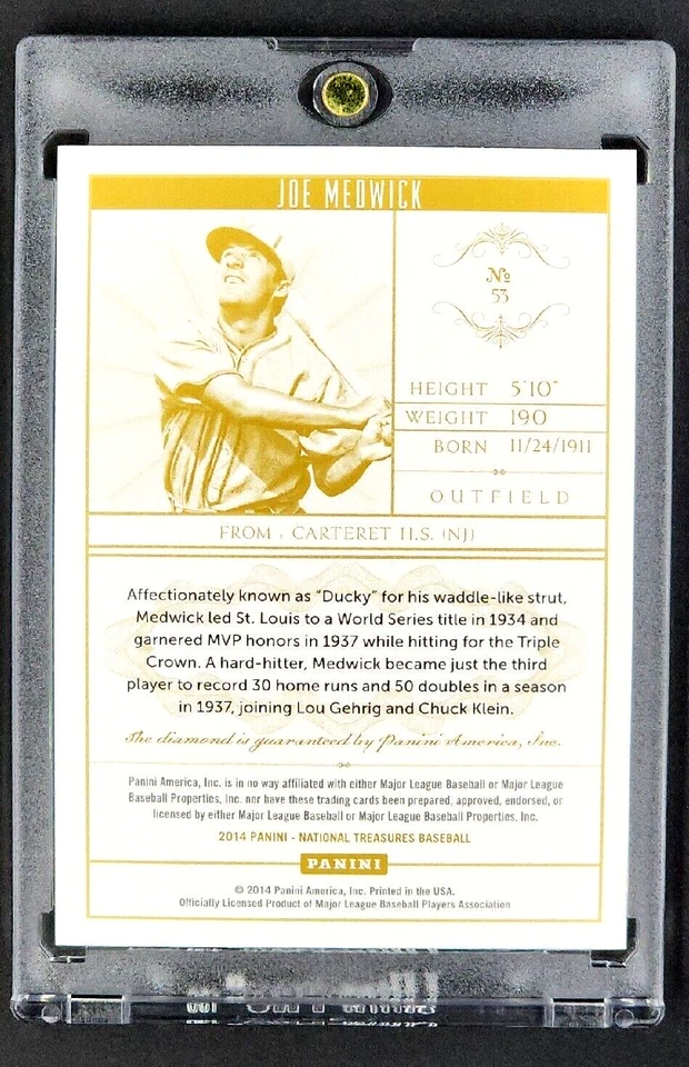 2014 Flawless National Treasures #53 Joe Medwick HOF /20 *Real Diamond in Card* - Image 2 of 4