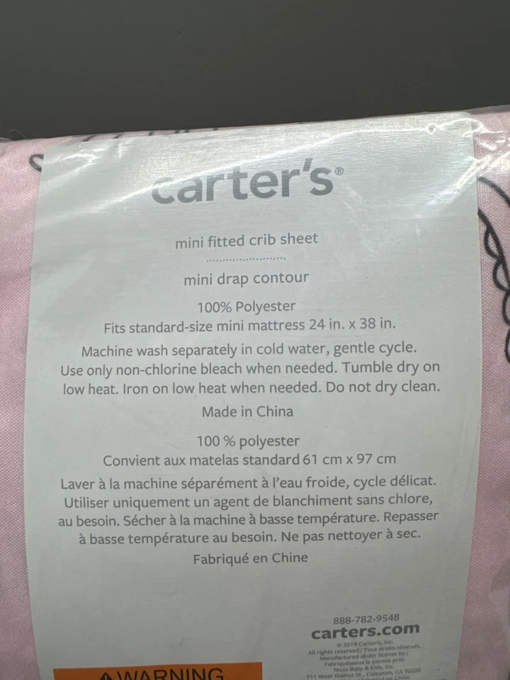 Carters Dino Princess Mini Sábana Ajustable para Cuna 24" X 38" 100% Poliéster Bebé Beddi Foto 2 de 4