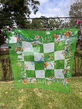 Vintage green floral scarf, square scarf