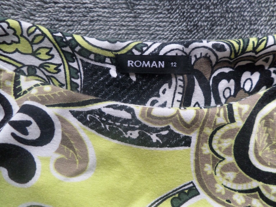 ROMAN wrap effect midi dress (size 12) cream with green/black paisley