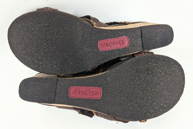 Skechers Brown Braided Cork Wedge Sandals Heels Shoes Womens 10 47436 Sketchers | eBay
