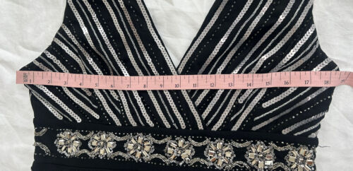 Black Silver Sequin Vneck Large COCKTAIL Party Dress Sleeveless SPARKLES Classic - Picture 7 of 11