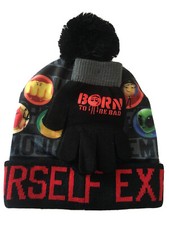 The Emoji Movie Beanie And Glove Set, Pom Pom, Born To Be Bad, Express Yourself