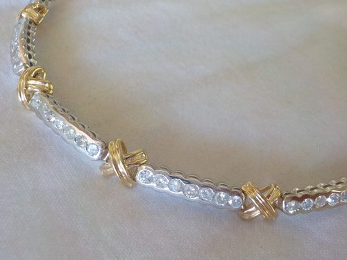 14K White Yellow Gold XO Link Chunky Diamond Bracelet - 16.4 gms, 7.1 in, 3.18ct - Picture 13 of 13