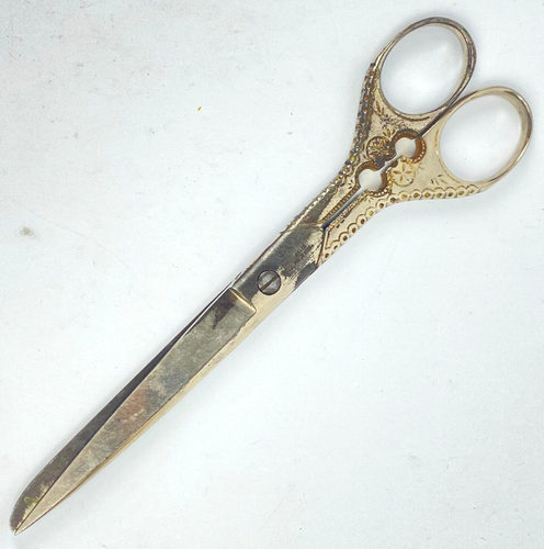 Antique Vintage Scissors Solid Forged Steel Decorative Engraved 7"
