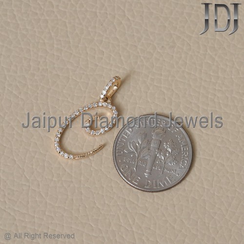 14k Solid Yellow Gold C Initial Natural Pave Diamond Alphabet Letter C Pendant - Picture 6 of 12