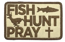 Fish Hunt Pray Christian Hunter Faith Throwback Brand Patch Cap Hat Iron On