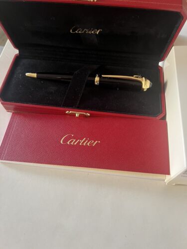 Cartier, Pen, Black&23KGold Plated,Ball Point Sapphire Cabochon,NEW,France ๐ซ๐ท