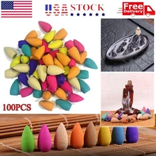 100 PCS Incense Burner Cones Backflow Smoke Waterfall Censer Holder Bullet USA