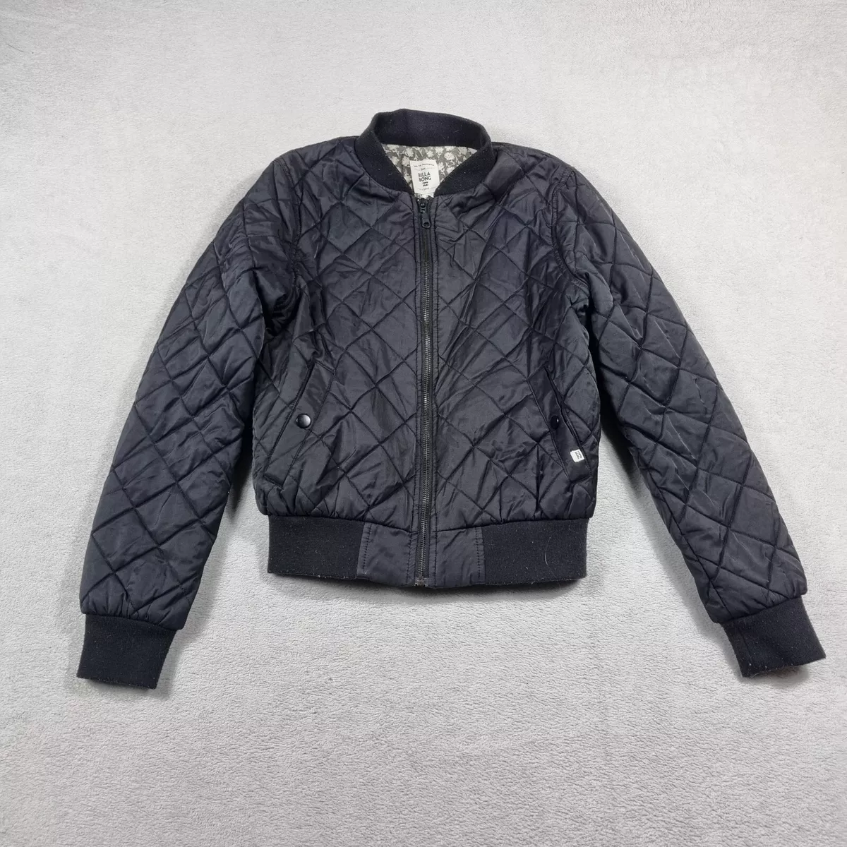 Billabong Mens Quilted Jacket Size S Small Black Zip Up Long