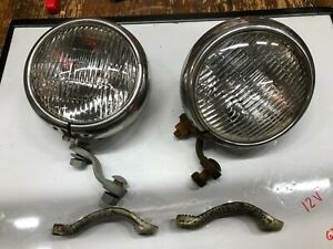 Pair Vintage Style Clear Lens 5" 12 Volt Fog Lights Lamps Car Truck Hot Rod