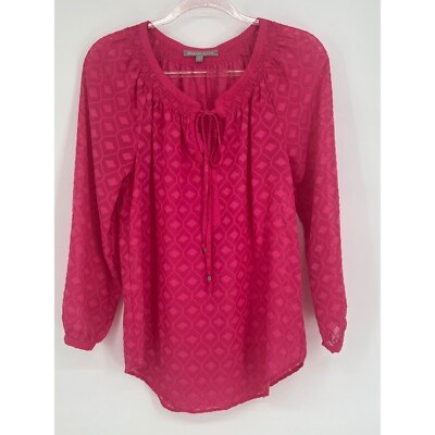 Daniel Rainn Blouse Long Sleeve Tie Neck Diamond Pattern Pink Top Size M