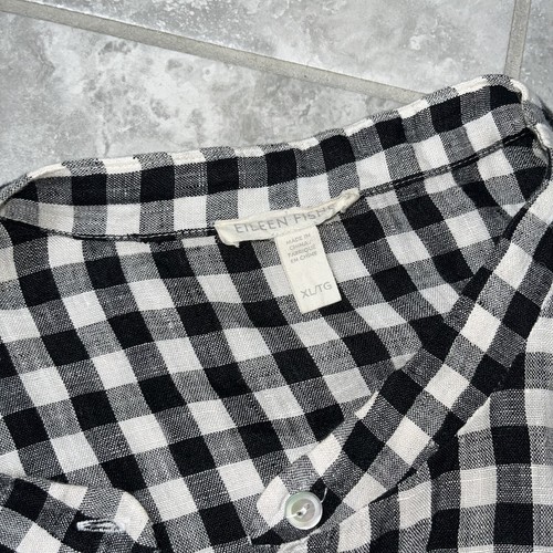 Top tunica EILEEN FISHER lino biologico Gingham check senza maniche bottoni XL - Foto 7 di 11